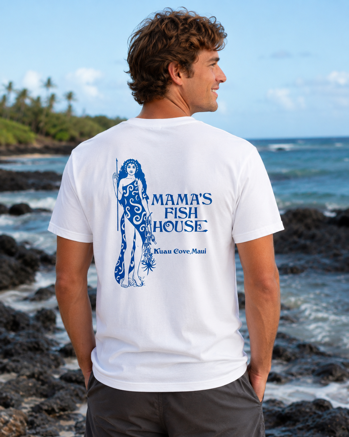 Mama's White Logo Tee - Blue