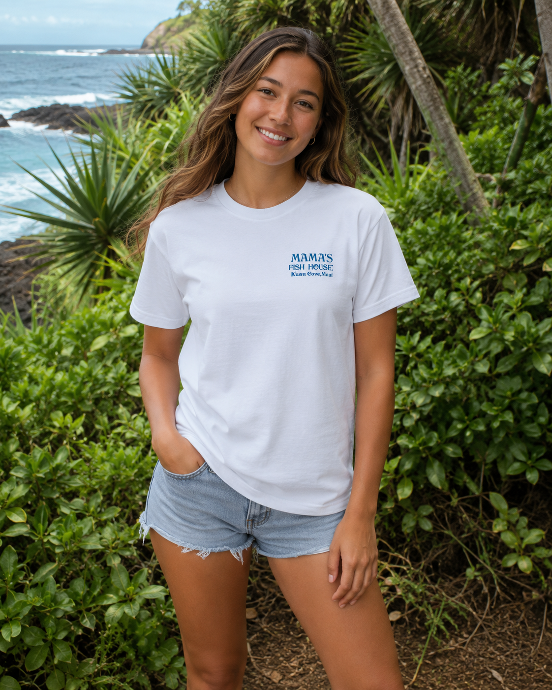 Mama's White Logo Tee - Blue