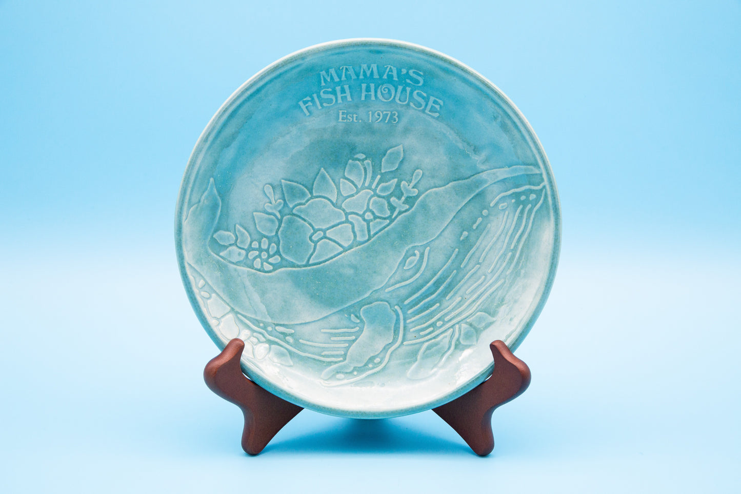 Mama's Fish House Teal Whale Plate